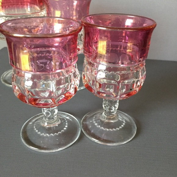 Vintage King crown pink glass faceted drink glasses cordials 4 set - Picture 6 of 7